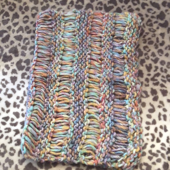 American Eagle Hand Knit Rainbow Infinity Scarf Snood One Size